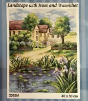 Printed needlepoint tapestry Canvas Only 40x50 Cm Landscape With Irises