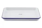 Falcon Enamel Rectangle Baking Tray White with Blue Rim 31x27x3cm