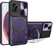 [XBS-Better] Hybrid Heavy Duty Bumper Cover with Slide Camera Lens Cover with Built-in 360° Flexible Rotate Holder Magnetic Plate Kickstand Case for Motorola Edge 30 Ultra/X30 Pro-Dark Purple