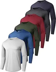[OYGSieg] 6 Pack Men's Quick Dry Long Sleeve Shirts Moisture Wicking Sun Protection Performance T-Shirt for Casual Workout
