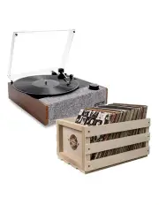 [Victrola] Eastwood II Turntable - Walnut + Bundled Record Storage Crate