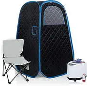 Portable Steam Sauna,Portable Steam Sauna Tent,with 1000w&2.2l Steam Generator,Personal Sauna Tent for Relaxation & Spa at Home Remote Comes with Remote Control, Folding Chair（Black）