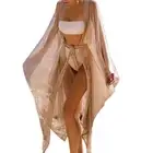 Women Sequin Kimono Cardigan Bikini Cover Up Shiny Metallic Mesh Open Front Cape
