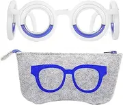 Anti-Motion Sickness Smart Glasses & Glasses Bag Set, Portable Gaming Nausea Relief Eyewear, Lightweight No Lens Liquid Glasses, Relieve Carsickness Airsickness Seasickness Glasses for Travel (WH+BE)