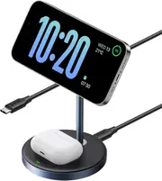 UGREEN MagFlow Wireless Charger, 2-in-1 Qi MagSafe Charging Stand, with 1M USB-C Cable for iPhone 16/15/14/13/12 Series and AirPods Series (No AC Adapter)