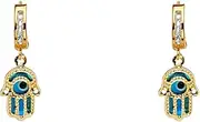 [JewelryWeb] 14k Yellow Gold Hamsa Dangle Hugging Earrings-Earrings 8x25mm-Dangle Earring for Women