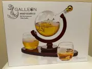 Whiskey Decanter Globe Set with 2 Etched Whiskey Glasses - for Liquor Scotch