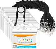 Fushing Clear Plastic Horizontal Name Tags Badge ID Card Holders and Flat Neck Lanyards with Swivel Hook (50)