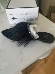White House Black Market Blaire Feather Rhinestone Slide Mule Slipper Flat Sz 7