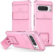 YOUULAR Case Compatible with Google Pixel 8 Pro Dimensional Bracket Sliding Window Mobile Phone Case Shockproof Protective Phone Cover for Google Pixel 8 Pro Military Cases Pink