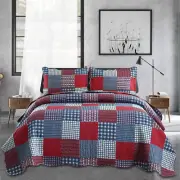 Plaid Quilt Set Queen Bedspreads Coverlet Set Red Blue White Patchwork Queen Siz