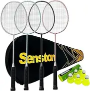 Senston Badminton Rackets Set of 4, Badminton Set for Outdoor Backyards Gym, Lightweight Badminton Rackets 4 Pack with 6 Nylon Shuttlecocks