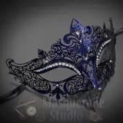Women Luxury Filigree Metal Laser-Cut Venetian Mardi Gras Masquerade Mask [Blue]
