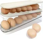 FYY 2 Tier Egg Holder - Auto Rolling Egg Dispenser Egg Storage for Fridge, Sp...
