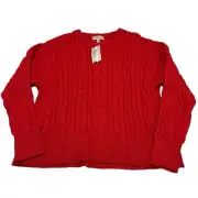 Philosophy Sweater Womens XL Red Cable Knit Textured Pull Over Holiday Christmas