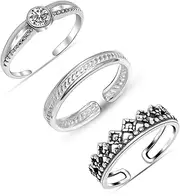 LeCalla 925 Sterling Silver Minimalist Toe Rings Set of Toe Ring Lightweight Simple Antique Open Adjustable Toe-Rings Beach Foot Jewelry Set for Women