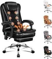 ALFORDSON Office Chair with Massage, Heated Seat and Footrest, Ergonomic Computer Desk Chair Executive Home Desk Chair with Footrest Swivel Leather Video Game Chairs (Glossy Black)