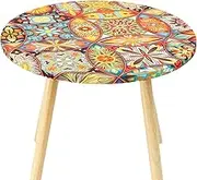 Round Tablecloth Elastic with Exquisite Patterns Elastic Edge Design Table Cover Protective Table Cloth Reusable Tablecloth Decorative Table Cloth Cover for Round Table (Style D)