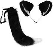 Cat Ears Fox Tail Handmade Plush Tail Set for Role Playing, Artificial Fur Headwear, Party Costumes (black and white)