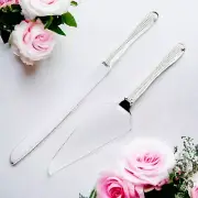 Silver Cake Server & Knife Set with Crystal Diamante Handles Wedding Engagement