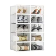 10 Pack Shoe Storage Boxes, Clear Plastic Stackable Shoe Organizer Bins, Draw...