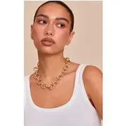 Gold Chunky Textured O-Ring Chain Necklace, Gold