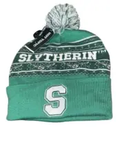 Harry Potter One Size Green/White Slytherin Beanie Hat pom NEW