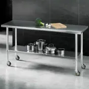 Cefito 1829x610mm Stainless Steel Kitchen Bench with Wheels 304