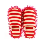 Catzon Cozy Washable Dust Mop Slippers Stripe Home Slippers-RoseRed