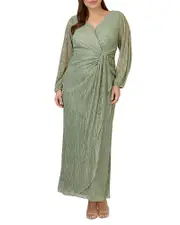 Adrianna Papell Plus Metallic Mesh Draped Gown