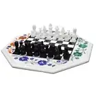 Marble Chess Set Inlay Black Onyx With Wood Furniture Base Stand