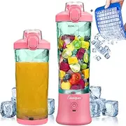 Portable Blender Juicer, Waterproof High Speed Smoothie Blender USB Rechargeable Fruit Mixing Machine for Shakes and nut, Juice, Baby Food,22oz with Travel Lid (pink)