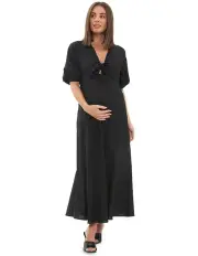 [Ripe] Camille Tie Front Linen Dress in Black