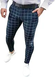 [Generic] Men's Plaid Sweatpants Active Workout Jogger Pants for Men with Pockets Tapered Drawstring Gym Running Track Pant