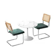 Oikiture 3PCS Dining sets 60cm Round Dining Table with Dining Chairs Velvet White&Green
