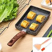 Tamagoyaki Pan with Silicone Spatula and Oil Brush 7.3×5.3inch Non-Stick Japanese Omelette Pan Premium Rectangle Frying Pan Egg Roll Pan Square Cooking Pan Dishwasher Safe