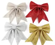 4X Christmas Tree Sequins Red Yellow Beige Bow Festive Party Wall Hanging