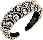 QIANXUAN Crystal Rhinestone Headbands For Women White Pearl Headbands For Girls Padded Headband Black Velvet Jewelry Chain Hairband Handmade Pearly Flower Retro Filling Diamond Hair Accessories
