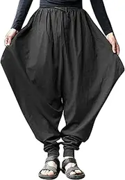 Cotton Linen Harem Pants for Men Baggy Elastic Waist Boho Yoga Beach Pants Summer Casual Hippie Drop Crotch Trousers