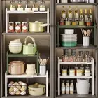 Double-layered Telescopic Shelf Storage Rack Microwave Pot Holder Pots And P