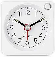Jisile Travel Analog Alarm Clock, Back to School Supplies, 2.25 inch, Ultra Small Clock with Snooze and Light Function, Super Silent Non Ticking, Battery Operated, Easy Setting