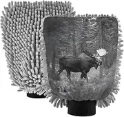 XYMZR Moose Forest Black White Absorbent Microfiber Car Wash Mitt, Funny Cute Anime Scratch Free for Cars Cleaning, Home Cleaning Mitts, 2 Pack, 10.24” L x 7.09” W