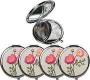 Leimandy Bridesmaid Compact Mirror Set of 4 Embroidered Pocket Mirror Double-Sided 1x/2x Magnifying Compact Mirror Foldable Makeup Mirrors Bridesmaid Bridal Shower Birthday Gift L2 (Cosmos Flower)