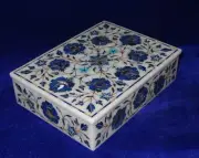 Marble Jewelry trinket Box Semi Precious Stone floral pietra dura inlay art work