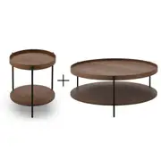 Cleo Set of 2 Round Coffee Table 90cm & Side Table Walnut Bundle