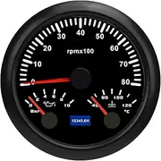3 in 1 Tachometer, Tachometer RPM Gauge, 8000rpm, 40 to 120℃ Water Temp, 0 to 10bar Oil Pressure, 7 Color Backlight, for Car Truck Boat Yacht Ship (Black Dial Black Bezel CX8289B)