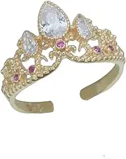 [Dtexhif] Princess Crown Ring for Women Girls CZ Inlaid Open Ring Heart Shaped Promise Ring Rapunzel Crown Ring Adjustable Jewelry Gift