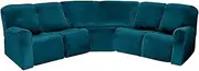 LightInTheBox 7-Piece Velvet Stretch Reclining Couch Covers 5 Seats Corner Sofa Cover L Shape Sectional Recliner Sofa Covers for Sofa Anti Slip Furniture Protector Thick Soft Washable (Turquoise)