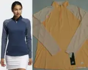 NWT ADIDAS GOLF Long Sleeve UV 50 1/4 Zip Striped Sleeve Top L in Acid Orange