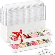 ZORRITA 50 Pack Paper Strawberry Boxes with Clear Lids, 12 x 2.6 x 2 Inches White Long Macaron Boxes for Packaging 5-7 Chocolate Covered Strawberries, Cookies, Cocoa Bombs, Truffles